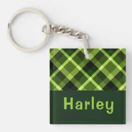 Elegant Pea Grönt Play Monogram Square Keychain