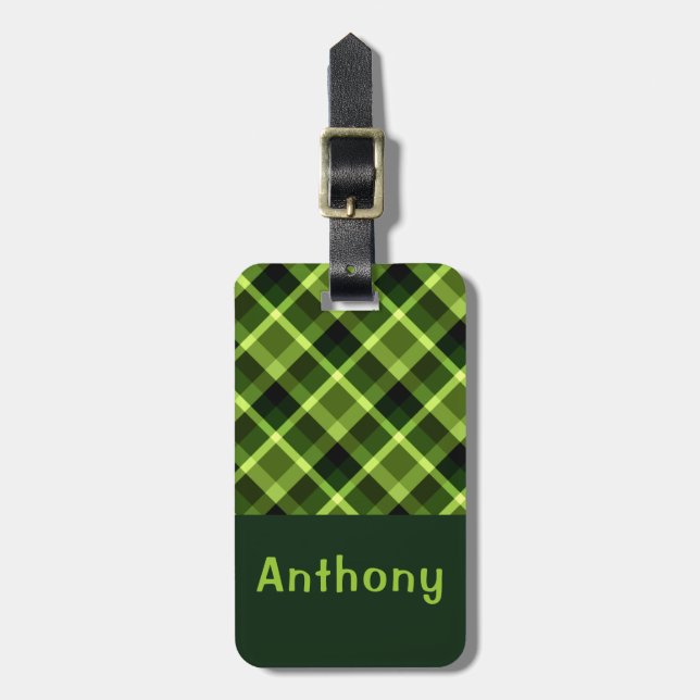 Elegant Pea Grönt Pput Monogram Luggage Tag Bagagebricka (Vertikal Framsida)