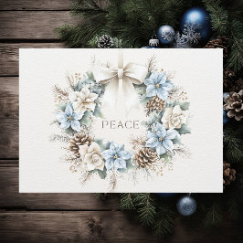 Elegant PeACE Blue Blommigt Pinecones Winter Winte Julkort