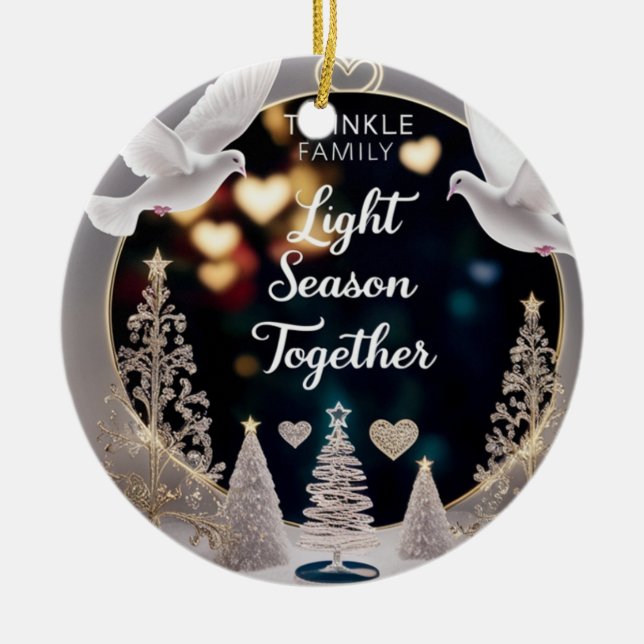 Elegant Peace Doves Twinkle Family Light Season  Julgransprydnad Keramik (Framsidan)