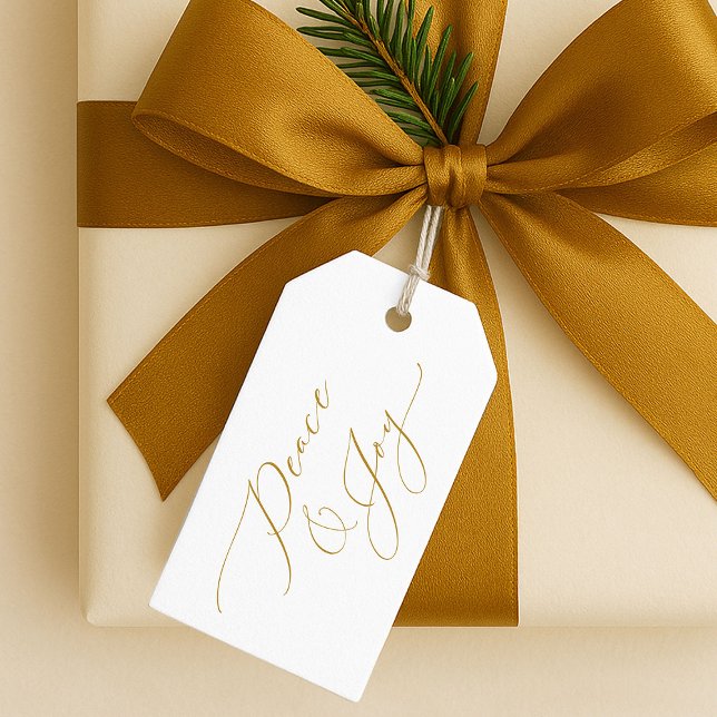 Elegant “Peace & Joy” Gold Script Christmas Presentetikett (Skapare uppladdad)