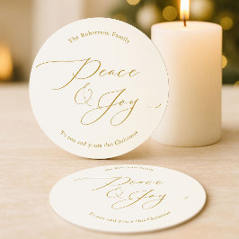 Elegant Peace & Joy Gold Script Christmas Underlägg Papper Rund