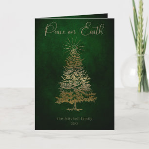 Elegant Peace on Earth Guld Script and Träd Helgkort