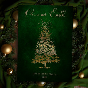 Elegant Peace on Earth Guld Script and Träd Julkort