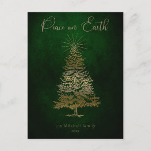 Elegant Peace on Earth Guld Script and Träd Vykort
