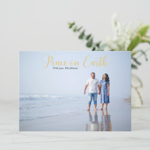 Elegant Peace on Earth Helgdag Photo Guld Julkort