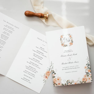Elegant Peach and Sage Garden Wedmedlad Program