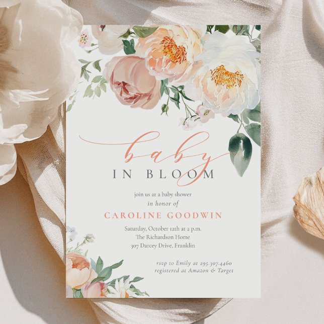 Elegant Peach Baby in Bloom Girl Baby Shower Inbjudningar (Skapare uppladdad)