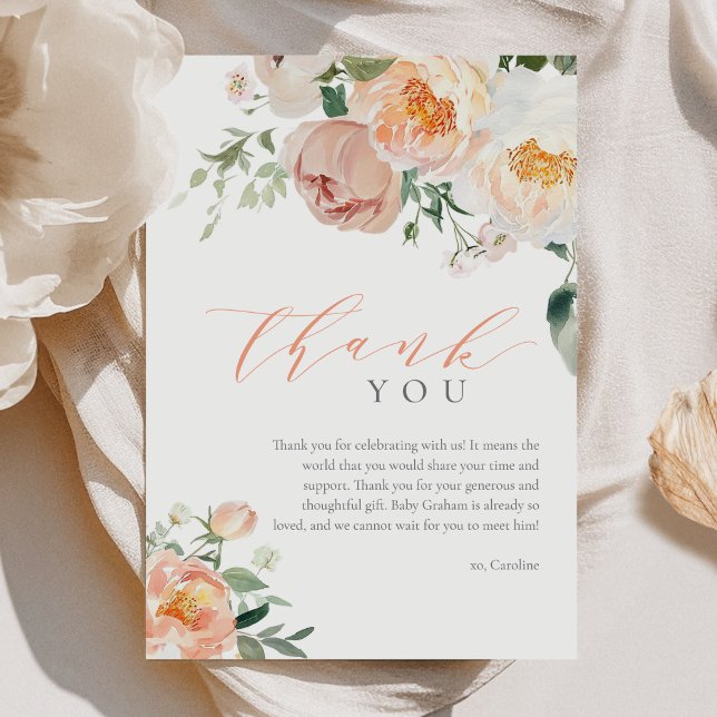 Elegant Peach Baby in Bloom Girl Baby Shower Tack Kort (Skapare uppladdad)