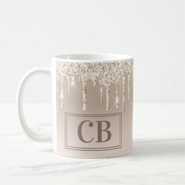 Elegant Peach - Beige Faux Glitter Mugg (Vänster)