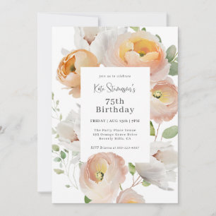 Elegant Peach Blommigt 75:e Födelsedagsfest Inbjudningar