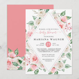Elegant Peach Blommigt Baby Shower Inbjudningar