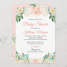 Elegant  Peach Blommigt Blommar Baby Shower Inbjudningar