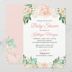 Elegant Peach Blommigt Blommar Baby Shower Inbjudningar