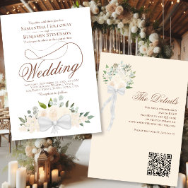 Elegant  Peach Blommigt Bouquet QR-kod Bröllop Inbjudningar