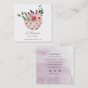 Elegant Peach Blommigt Bröllop Cake Makers Bakery Fyrkantigt Visitkort