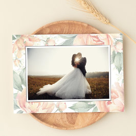 Elegant Peach Blommigt Bröllop Photo Tack Kort