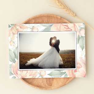 Elegant Peach Blommigt Bröllop Photo Tack Kort