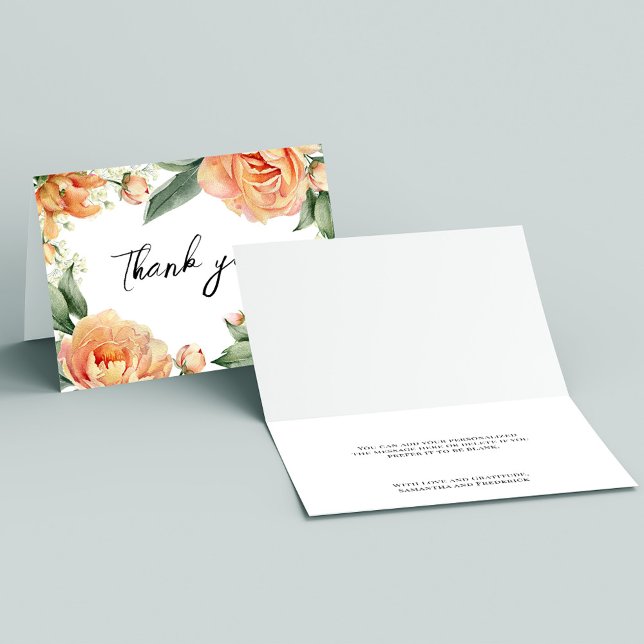 Elegant Peach Blommigt Bröllop Tack Kort (Peach floral thank you card. )