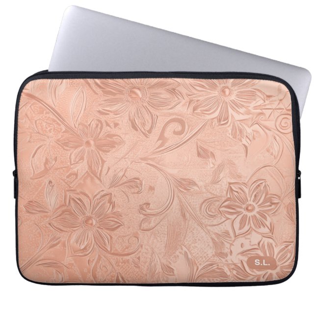 Elegant Peach Blommigt Laptop sleeve (Framsidan)