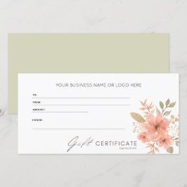 Elegant Peach Blommigt Logotyp Gift-certifikat