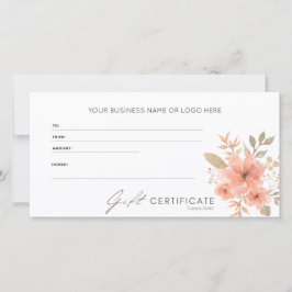 Elegant Peach Blommigt Logotyp Gift-certifikat
