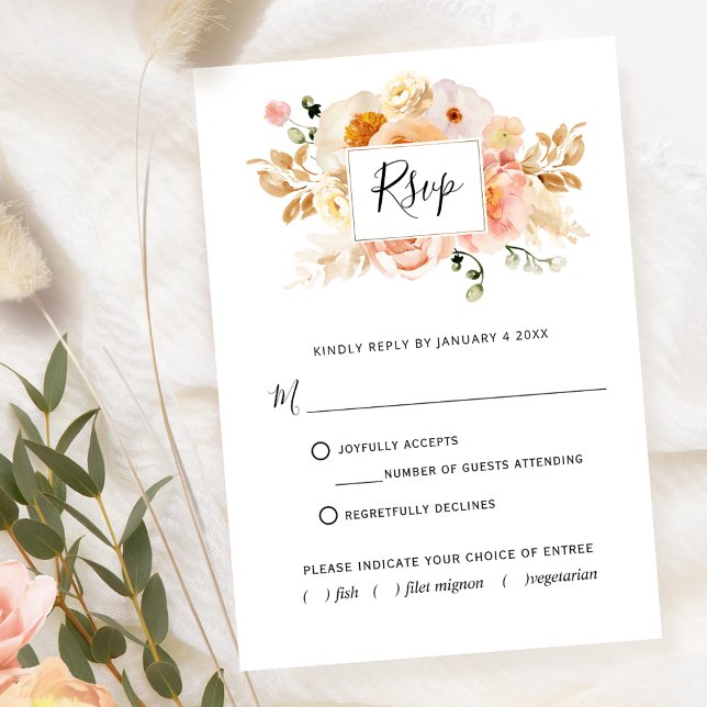Elegant Peach-Blommigt med eller utan Måltider OSA Kort (Skapare uppladdad)