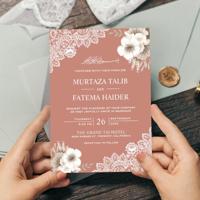 Elegant Peach Blommigt Snöre islamisk muslimsk Brö Inbjudningar (Skapare uppladdad)
