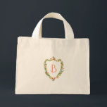 Elegant Peach Blommigt Vapensköld Monogram Bridesm Mini Tygkasse<br><div class="desc">Elegant persikoformad blommigt vapensköld,  monogram totepåse. Vapensköldens egenskaper,  persikoblommor och löv av mjuk grönt. Perfekt för brudgummar,  maid of honor,  blomsterflicka osv.</div>