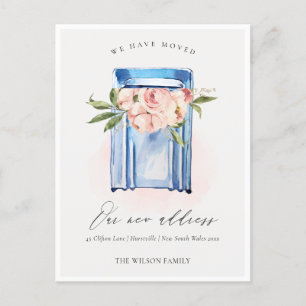 Elegant Peach Blue Blommigt-postlåda Vi har Flytta Vykort
