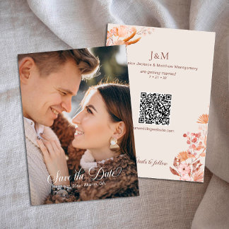 Elegant Peach Boho Stil Blommigt Spara datum Inbjudningar