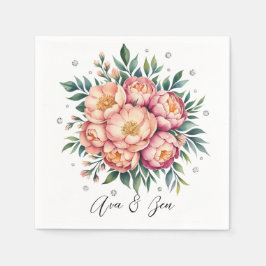 Elegant Peach Bouquet med Diamonds Bröllop Pappersservett