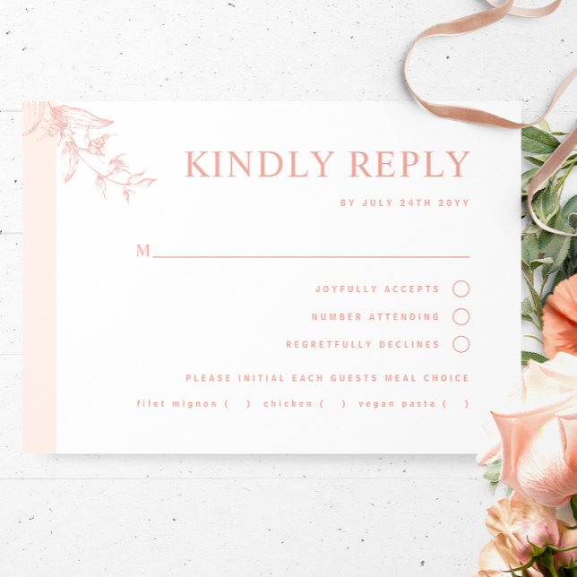 Elegant Peach Bröllop med/utan måltid OSA Kort (Skapare uppladdad)