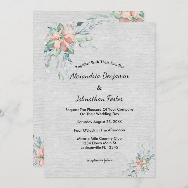 Elegant Peach Coral Flowers Bouquet Bröllop Inbjudningar (Fram/baksida)