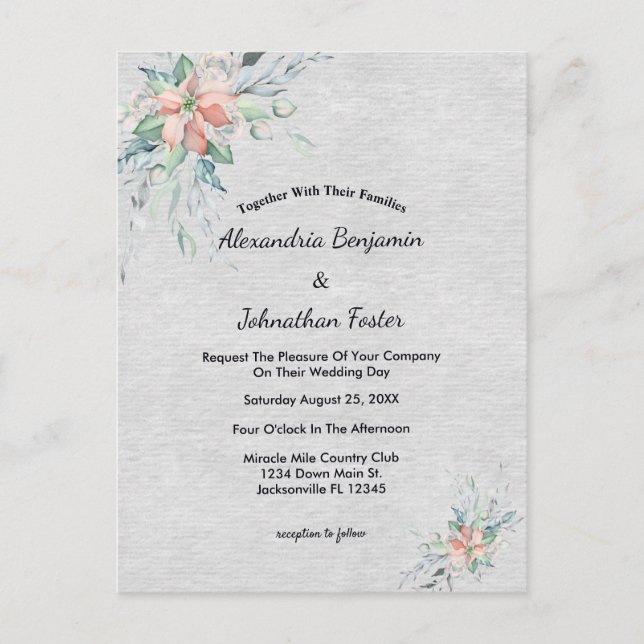 Elegant Peach Coral Flowers Bouquet Bröllop Vykort (Framsida)