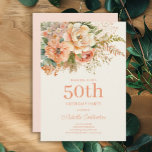 Elegant Peach Cream Blommigt 50:e födelsedagen Inbjudningar<br><div class="desc">blommigt av elegant,  persika och kräm,  vattenfärg och blad 50 födelsedagsfest inbjudan för kvinnor. Kontakta mig om du behöver hjälp med dina anpassningar eller om du vill begära ytterligare matchning eller samordning av Zazzle-produkter för dina evenemang</div>