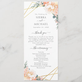 Elegant Peach Cream Blommigt Guld Geometric Bröllo Program