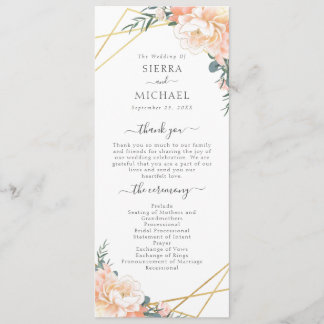 Elegant Peach Cream Blommigt Guld Geometric Bröllo Program