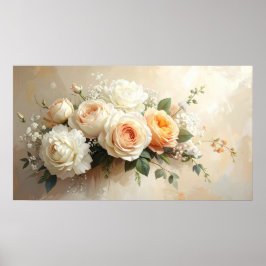 Elegant Peach & Cream Rose Bouquet: Romantic Paint Poster