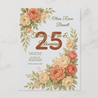 Elegant Peach & Crème Blommig Födelsedag Vykort