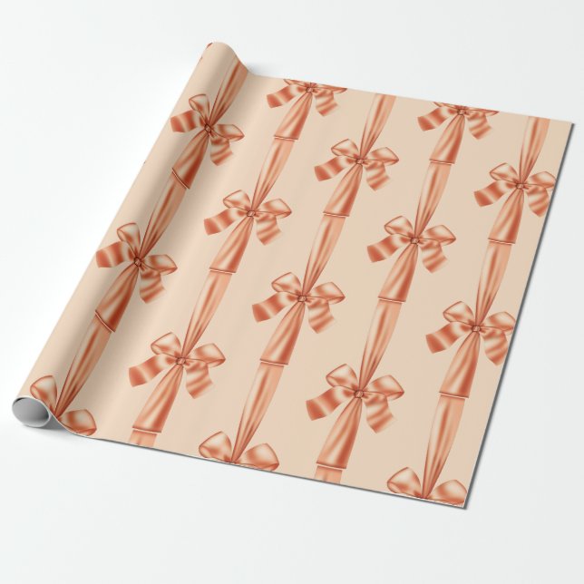 Elegant Peach Faux Satin Ribbon Bow Presentpapper (Utrullad)