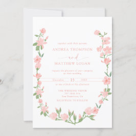 Elegant Peach Floral Botanical Wedding Inbjudningar