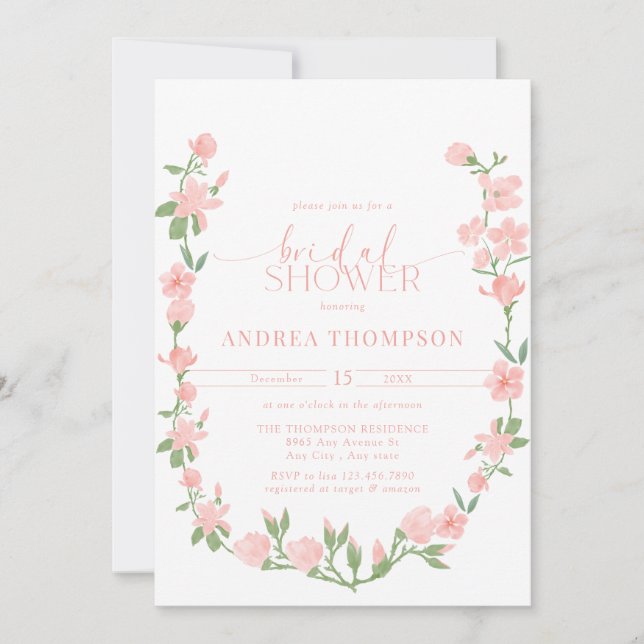 Elegant Peach Floral Garden Bridal Shower Inbjudningar (Framsida)