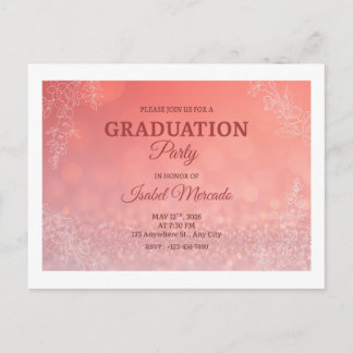 Elegant Peach Floral Graduation Party Invitation Vykort