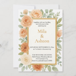 Elegant Peach Floral Wedding Invitation – Editable Inbjudningar