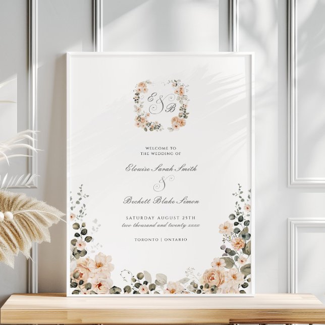 Elegant Peach Garden Blommigt Bröllop VälkomstPost Poster (Skapare uppladdad)