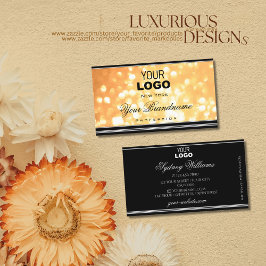 Elegant Peach Glitter Logotyp Black och Silver Grä Visitkort