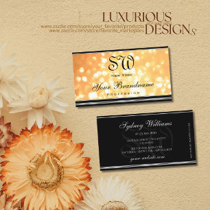 Elegant Peach Glitter Monogram Black Silver Gräns Visitkort