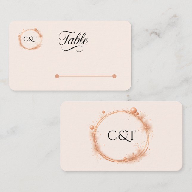 Elegant Peach Gnistra Bröllop Script Calligraphy Placeringskort (Fram/baksida)