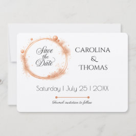 Elegant Peach Gnistra Bröllop Script Calligraphy Spara Datumet